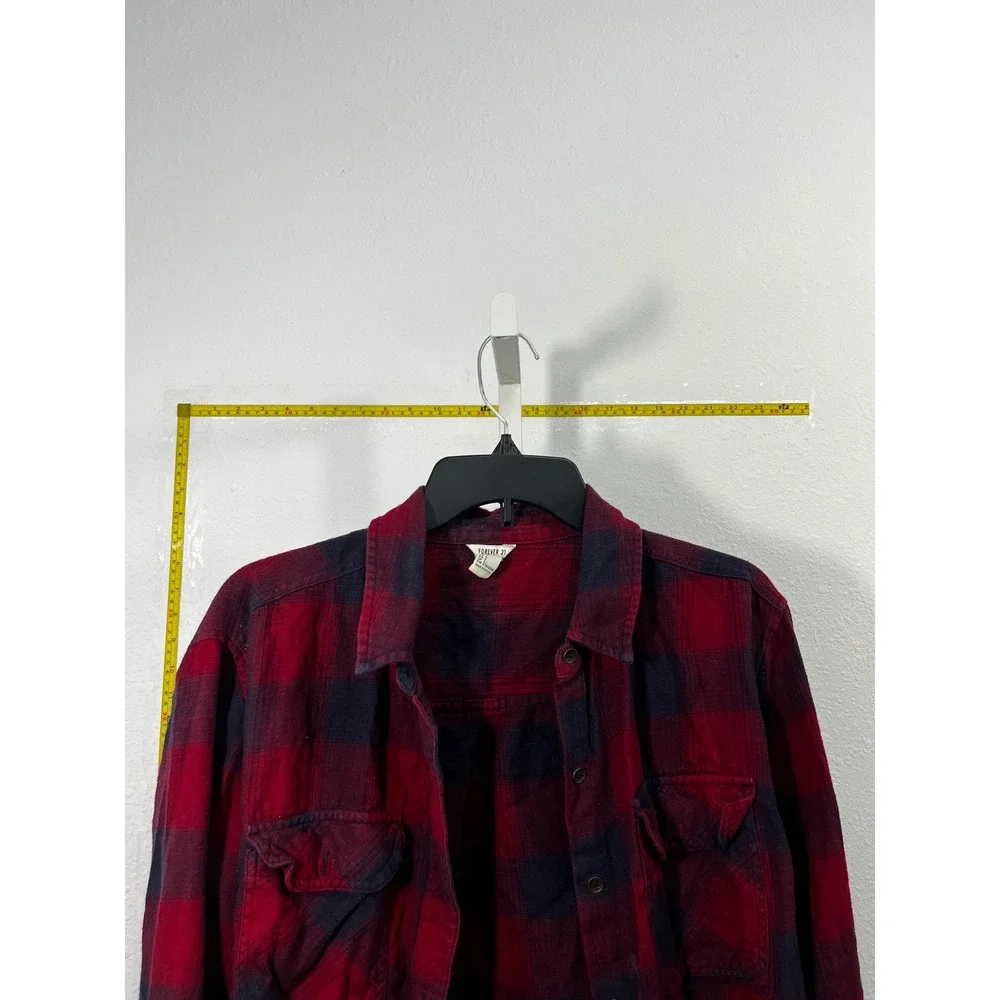 Forever 21 Mens Large Red Navy‎ Blue Buffalo Plaid Flannel Button Up Shirt L
